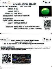 7.45/CT Natural Panna Stone with Govt. Lab Certificate